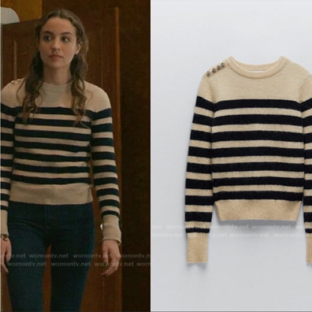 Zara Striped Knit Sweater with jewel buttons